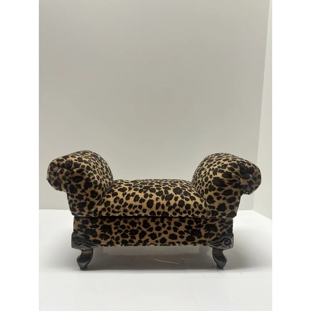 Vintage Leopard Print Velvet Bench Jewelry Box Couch Design‎